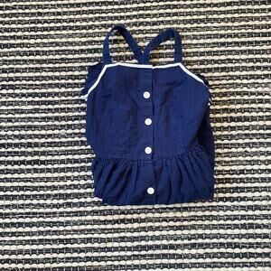 🌿Polo Ralph Lauren Girls Navy Blue Anchor Cotton Seersucker Dress 12